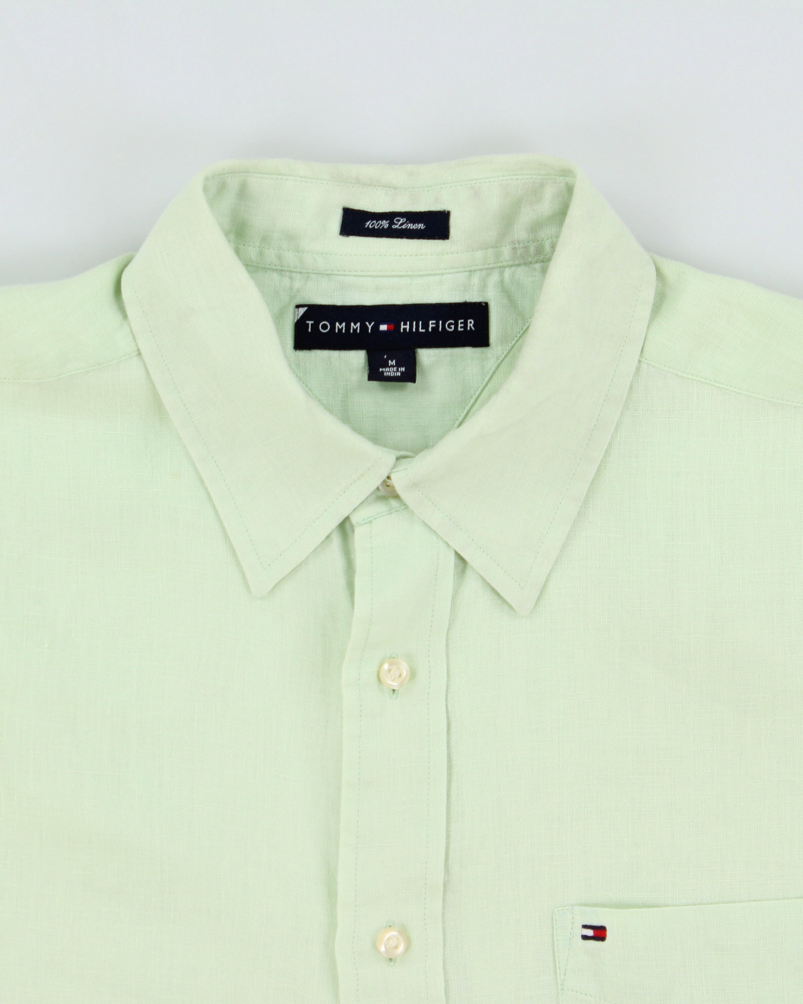 Vintage Tommy Hilfiger Mint Green Ocean Washed Linen Relaxed Fit Short Sleeve Shirt - M