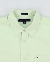 Vintage Tommy Hilfiger Mint Green Ocean Washed Linen Relaxed Fit Short Sleeve Shirt - M