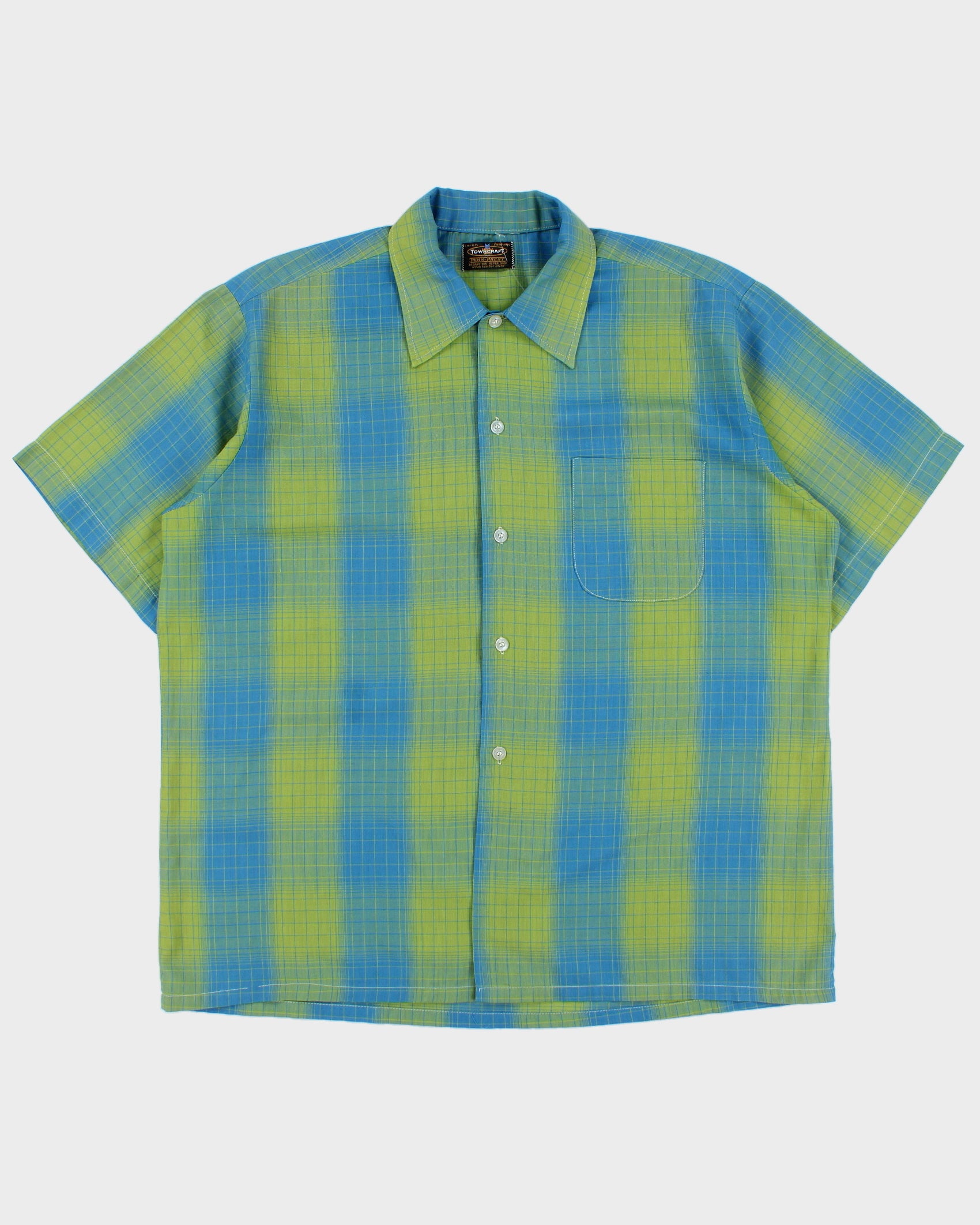 Vintage 1970s Town Craft JC Penneys Gradient Check Penn Press Short Sleeve Shirt - L