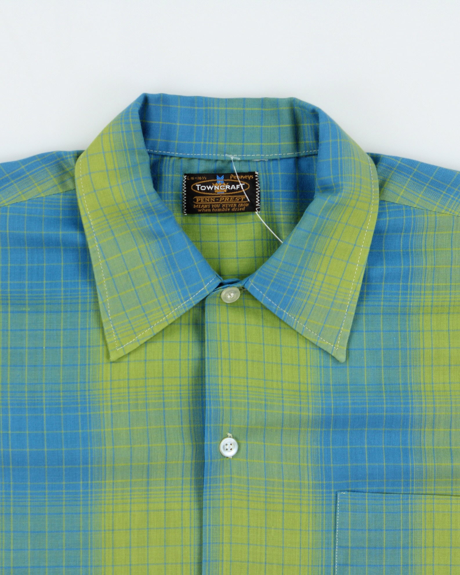 Vintage 1970s Town Craft JC Penneys Gradient Check Penn Press Short Sleeve Shirt - L