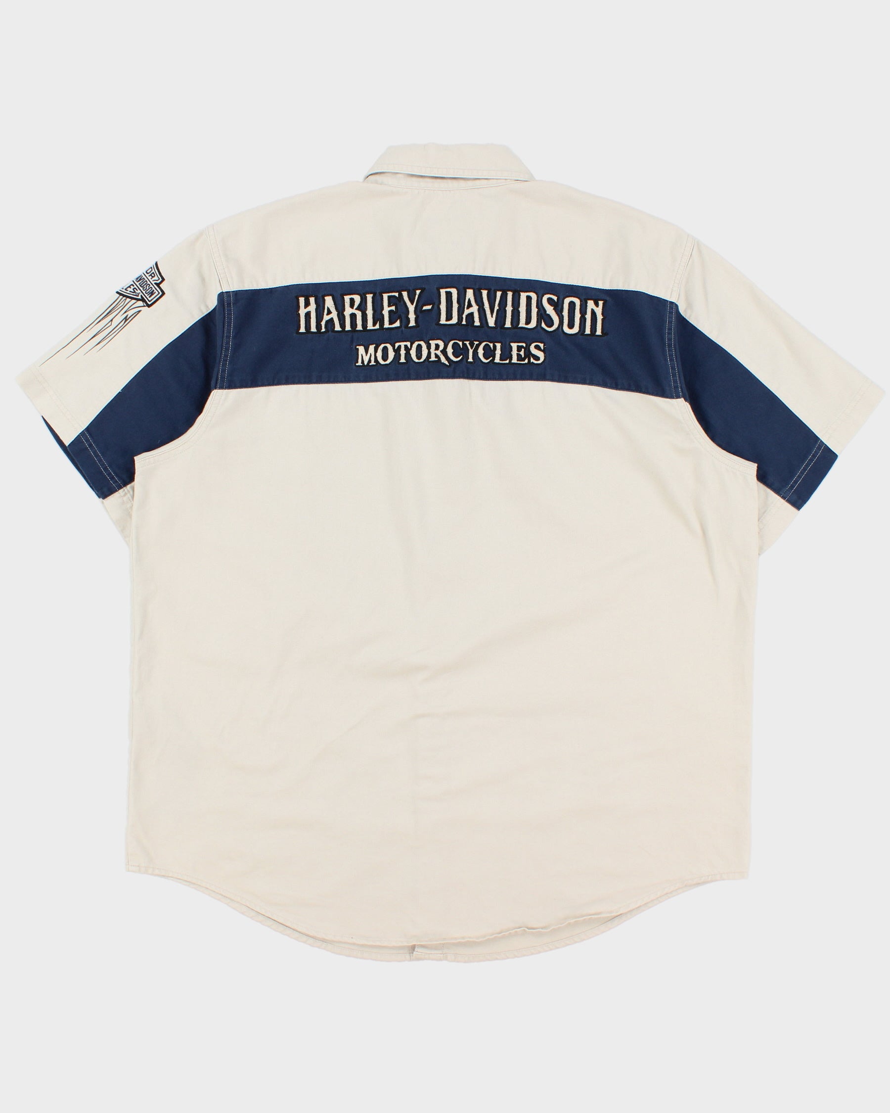 Vintage Harley Davidson Embroidered Snap Button Short Sleeve Biker Shirt - XL