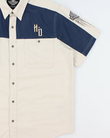 Vintage Harley Davidson Embroidered Snap Button Short Sleeve Biker Shirt - XL