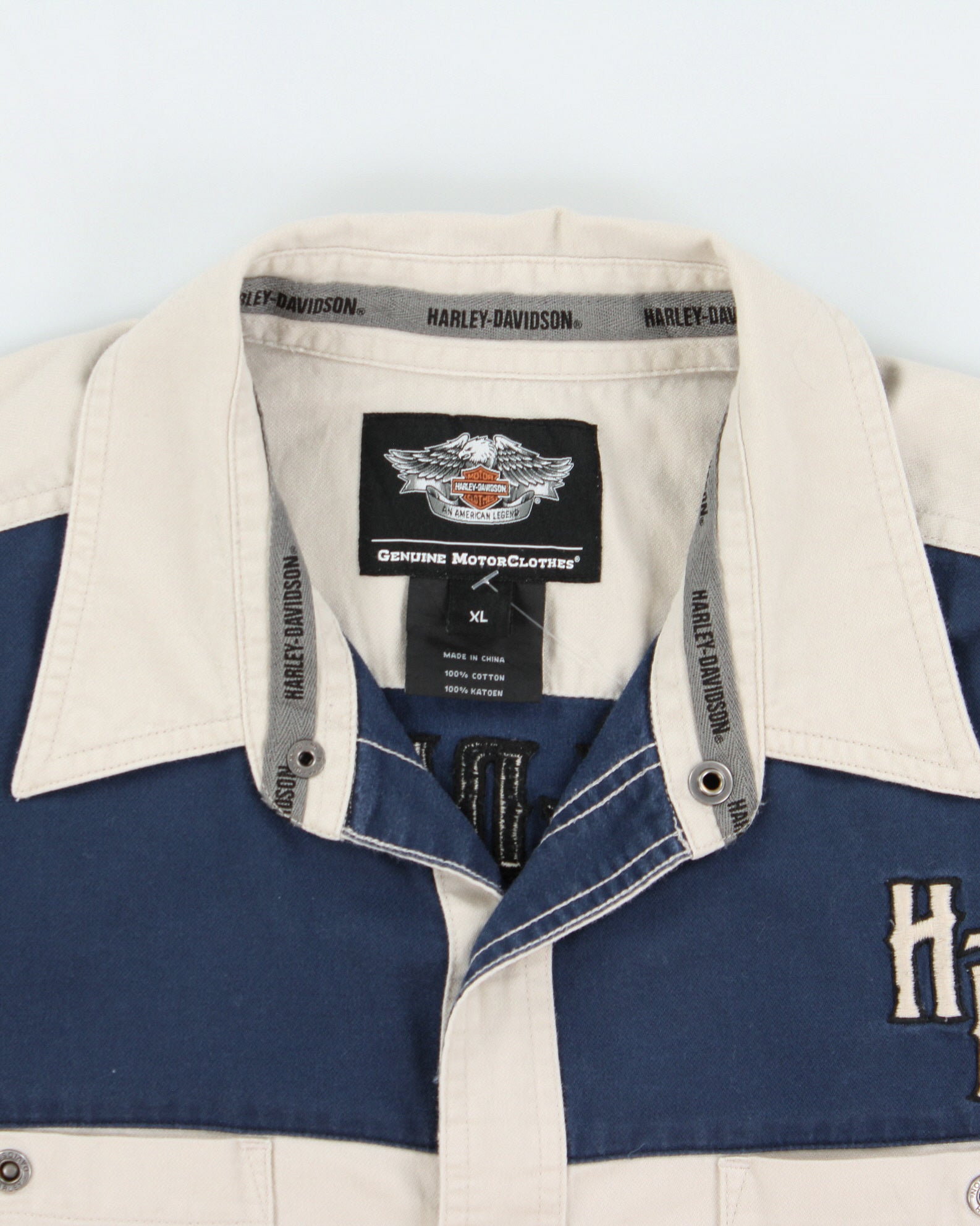 Vintage Harley Davidson Embroidered Snap Button Short Sleeve Biker Shirt - XL