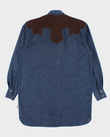 Vintage 1990s Moschino Jeans Raw Denim Turquoise Snap Button Long Sleeve Western Shirt - S