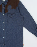 Vintage 1990s Moschino Jeans Raw Denim Turquoise Snap Button Long Sleeve Western Shirt - S