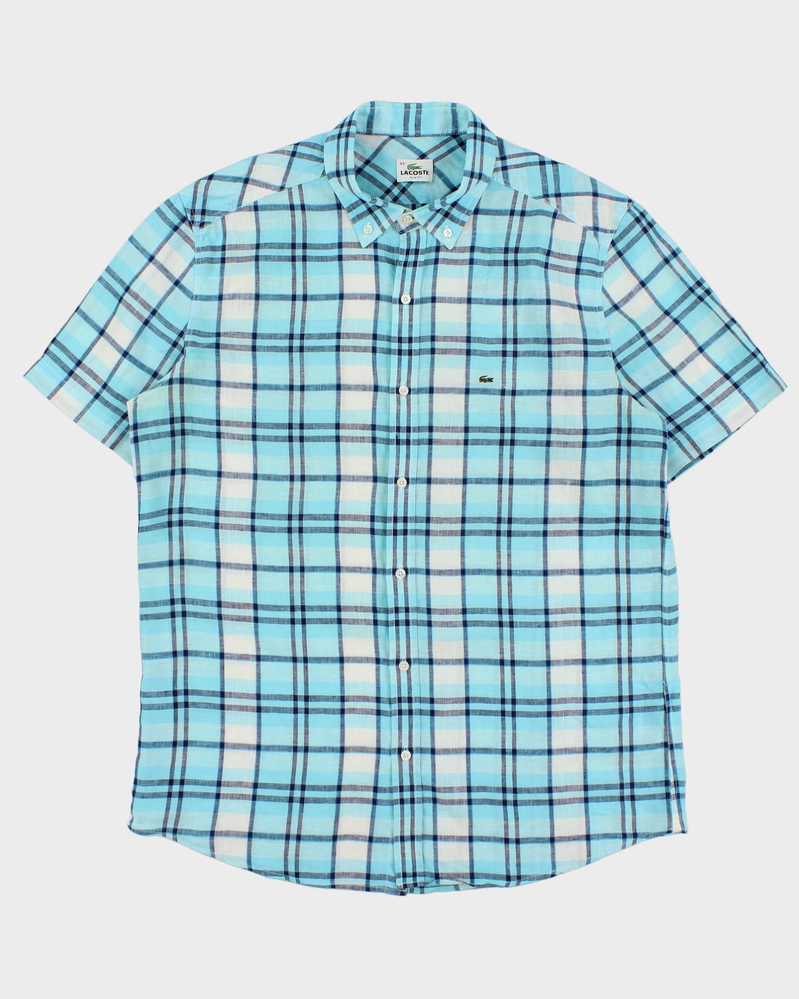 Vintage Y2K 00s Lacoste Plaid Linen Slim Fit Short Sleeve Shirt - L