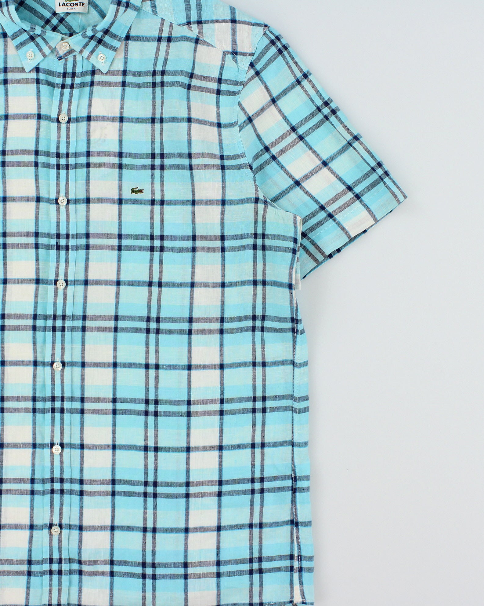 Vintage Y2K 00s Lacoste Plaid Linen Slim Fit Short Sleeve Shirt - L