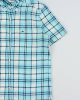 Vintage Y2K 00s Lacoste Plaid Linen Slim Fit Short Sleeve Shirt - L