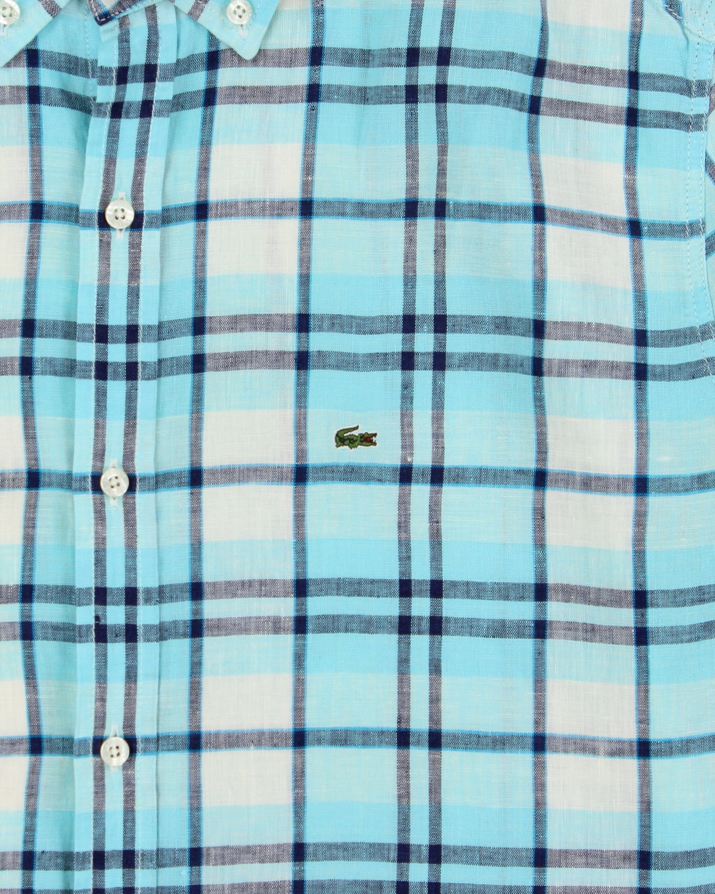 Vintage Y2K 00s Lacoste Plaid Linen Slim Fit Short Sleeve Shirt - L