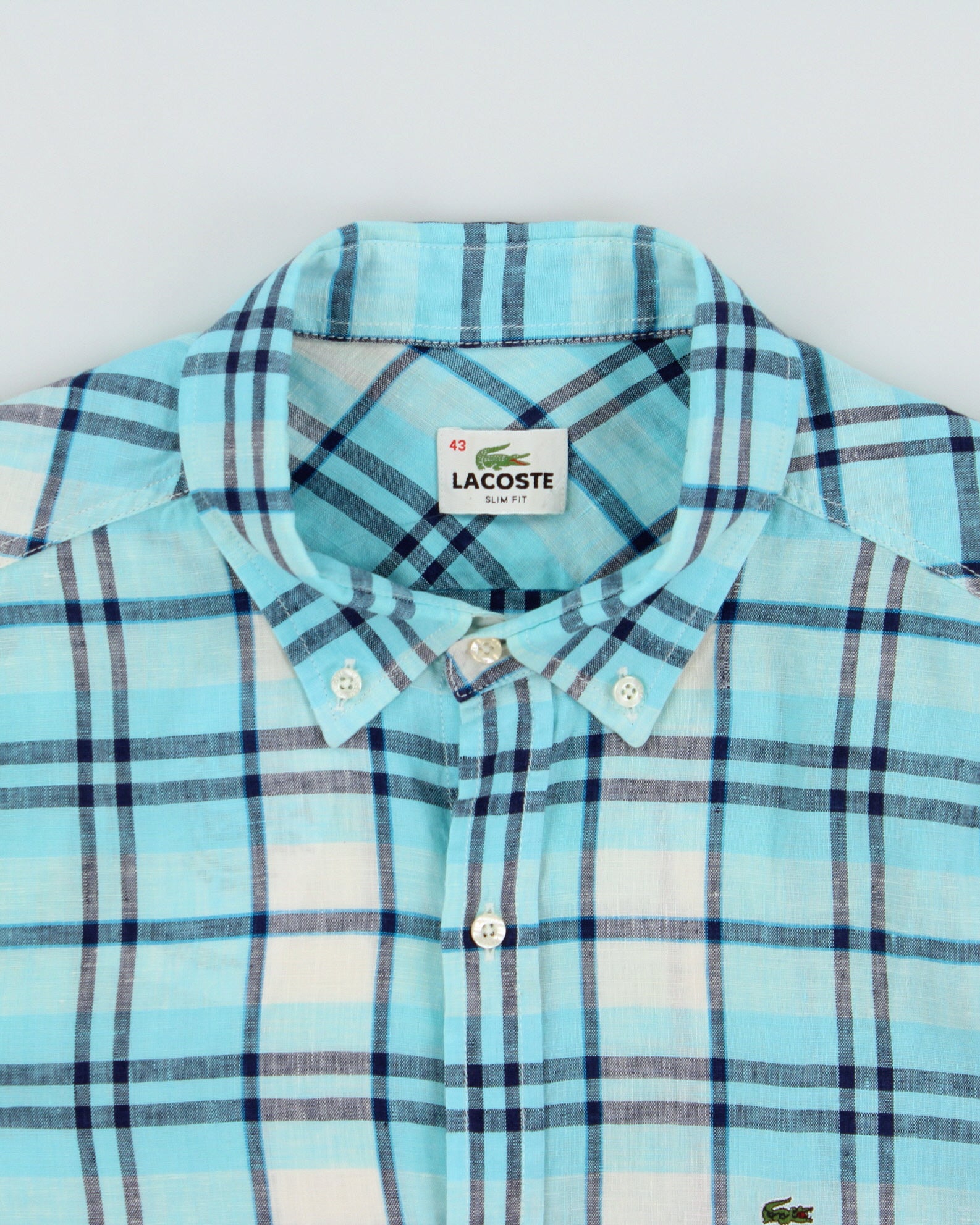 Vintage Y2K 00s Lacoste Plaid Linen Slim Fit Short Sleeve Shirt - L