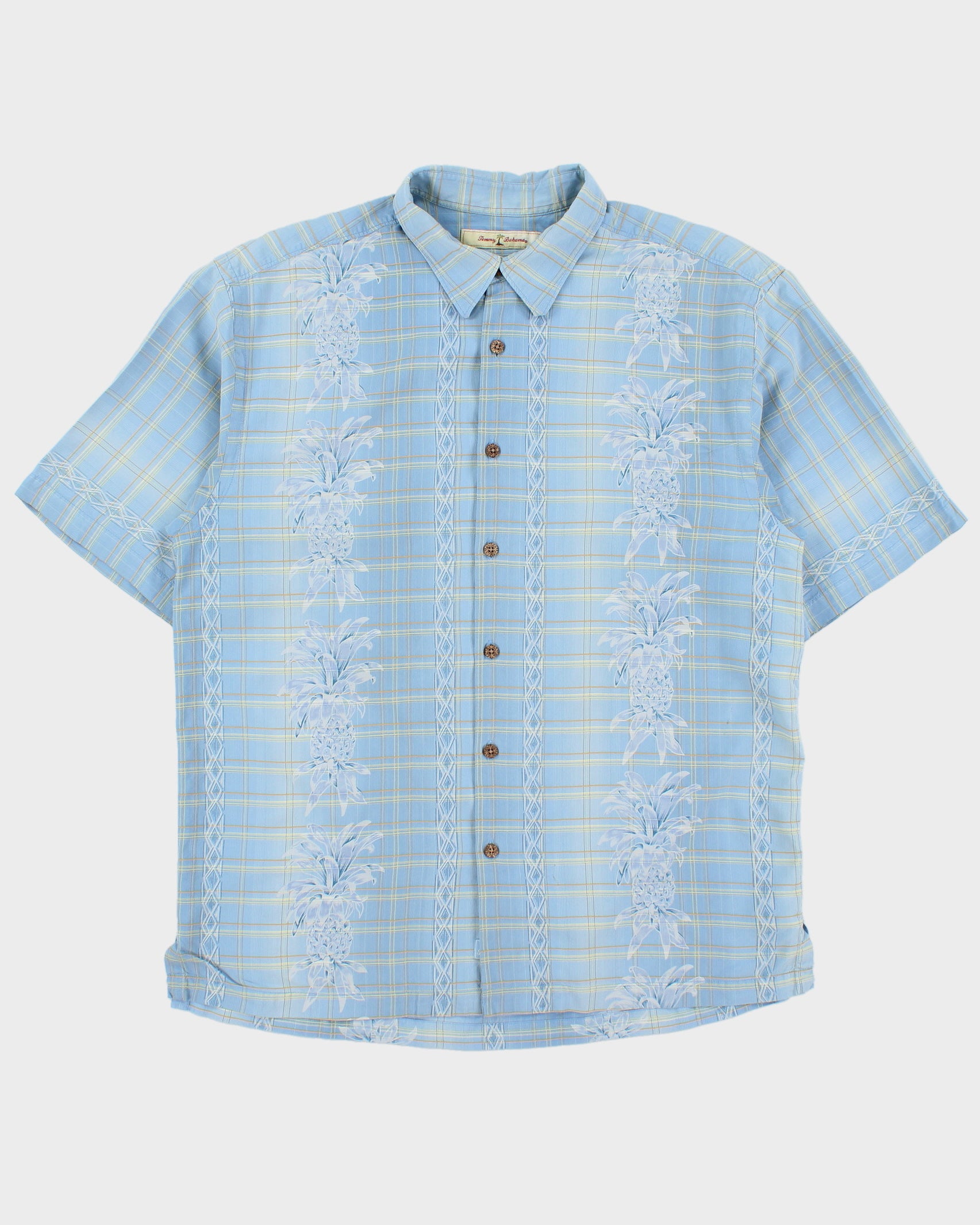 Vintage Y2K 00s Tommy Bahama Pattern Plaid Silk Relaxed Fit Short Sleeve Shirt - L
