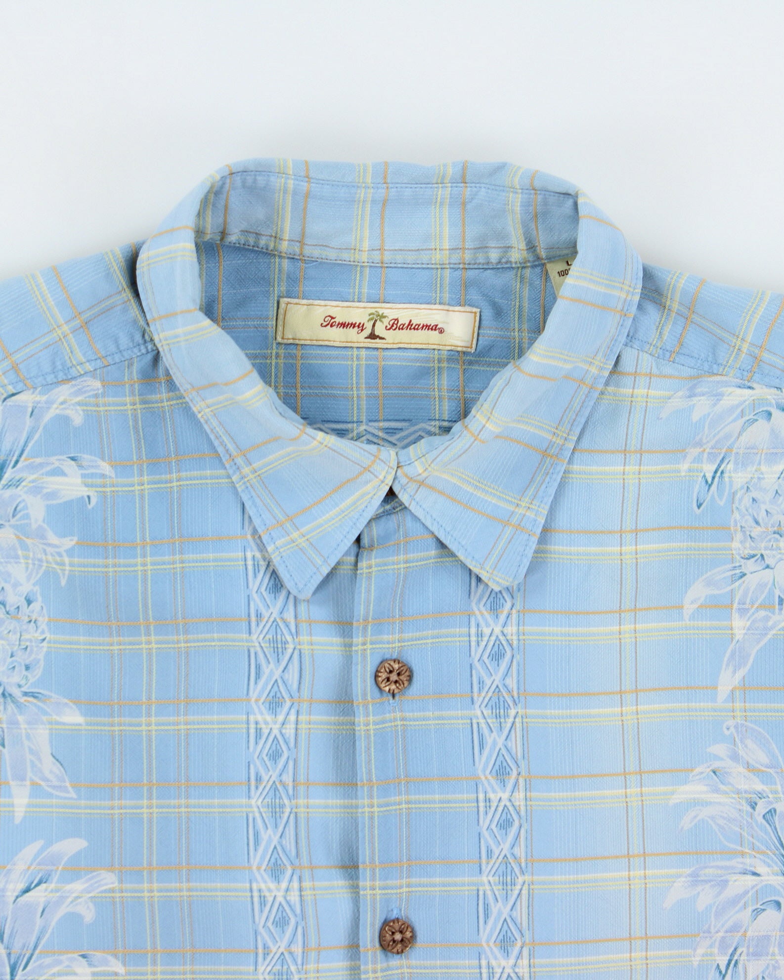 Vintage Y2K 00s Tommy Bahama Pattern Plaid Silk Relaxed Fit Short Sleeve Shirt - L