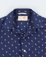 Vintage 1980s Double Red Horse Patterned Silk Long Sleeve Shirt - S
