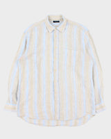 Vintage Y2K 00s Canali Striped Ocean Wash Linen Relaxed Fit Long Sleeve Shirt - XXL