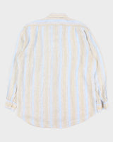 Vintage Y2K 00s Canali Striped Ocean Wash Linen Relaxed Fit Long Sleeve Shirt - XXL