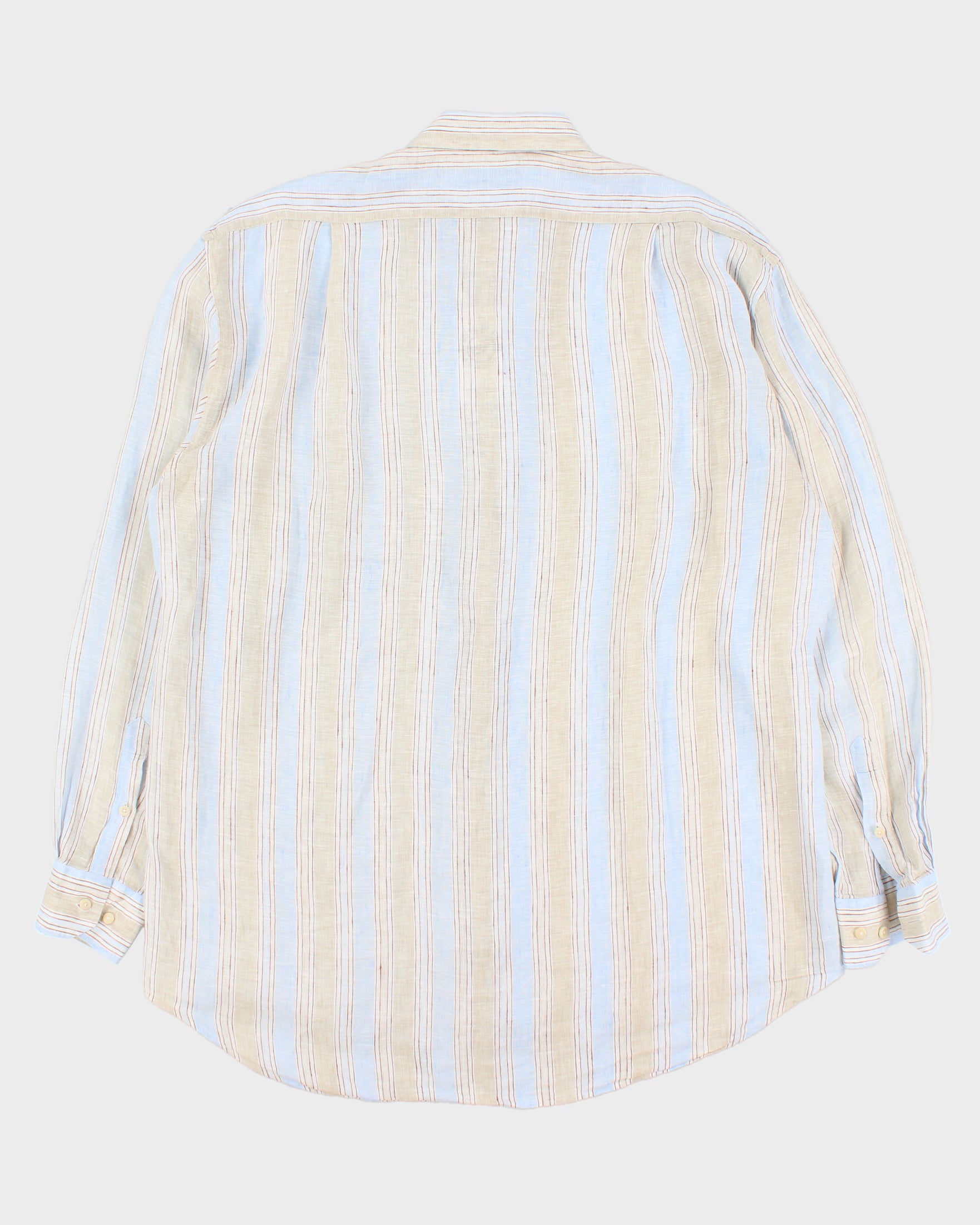 Vintage Y2K 00s Canali Striped Ocean Wash Linen Relaxed Fit Long Sleeve Shirt - XXL