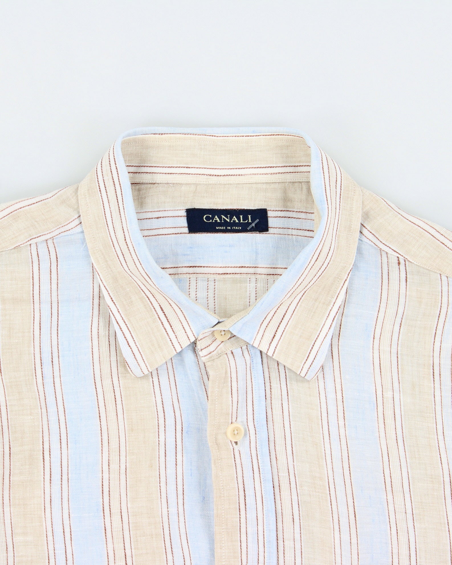 Vintage Y2K 00s Canali Striped Ocean Wash Linen Relaxed Fit Long Sleeve Shirt - XXL