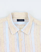 Vintage Y2K 00s Canali Striped Ocean Wash Linen Relaxed Fit Long Sleeve Shirt - XXL