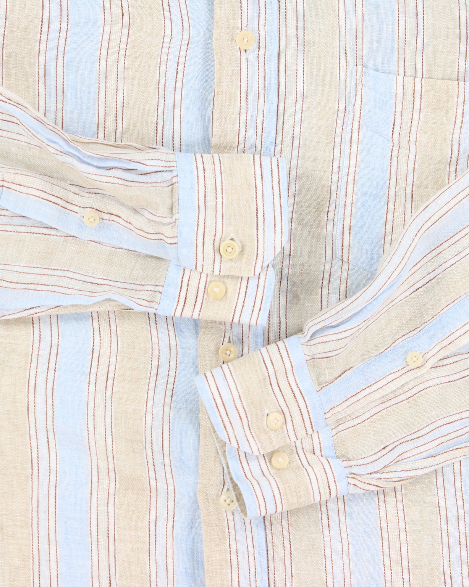 Vintage Y2K 00s Canali Striped Ocean Wash Linen Relaxed Fit Long Sleeve Shirt - XXL