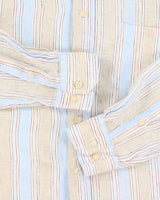 Vintage Y2K 00s Canali Striped Ocean Wash Linen Relaxed Fit Long Sleeve Shirt - XXL