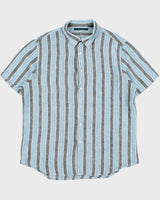 Vintage Perry Ellis Striped Linen Relaxed Fit Short Sleeve Shirt - XL