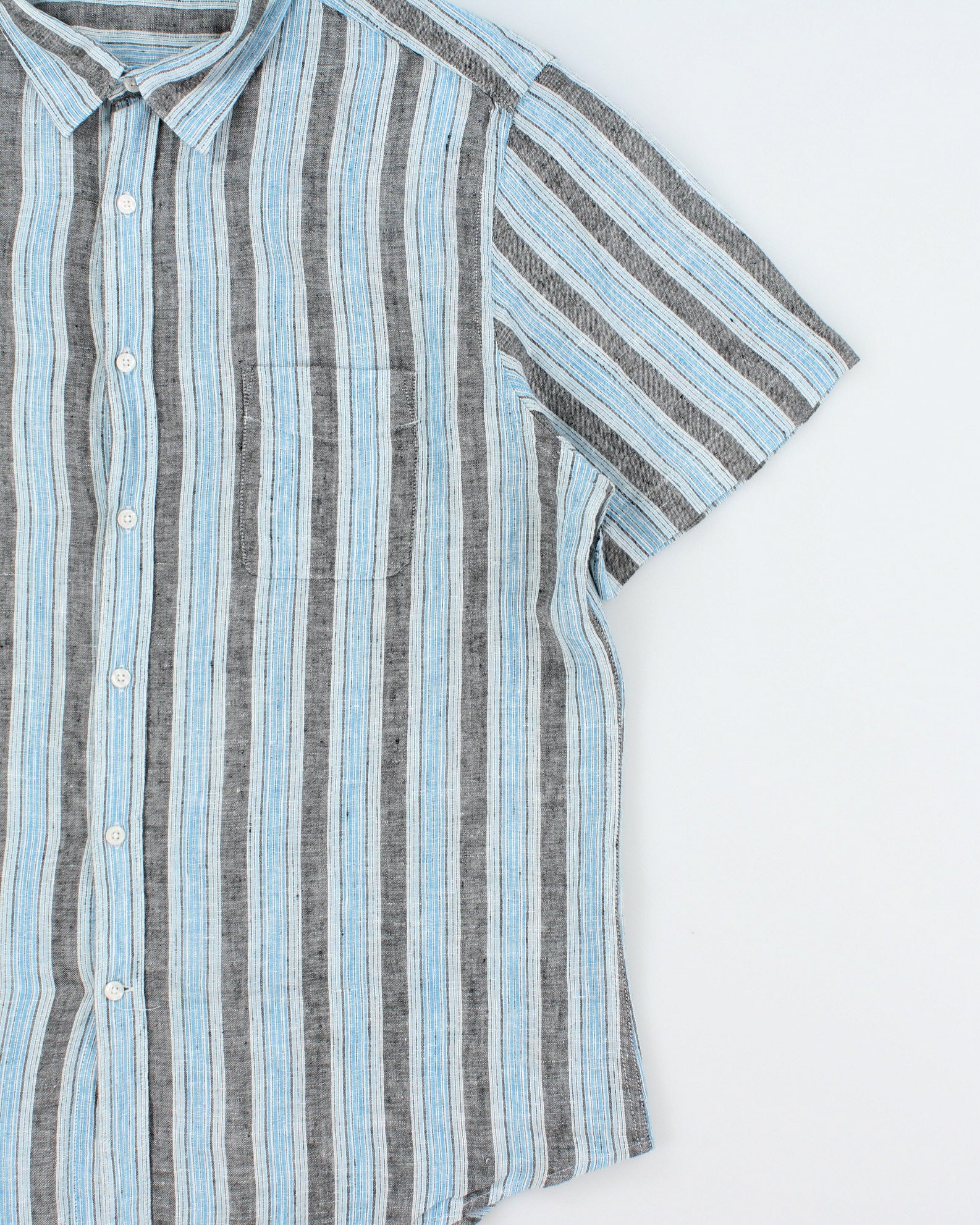 Vintage Perry Ellis Striped Linen Relaxed Fit Short Sleeve Shirt - XL