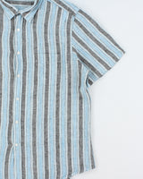 Vintage Perry Ellis Striped Linen Relaxed Fit Short Sleeve Shirt - XL