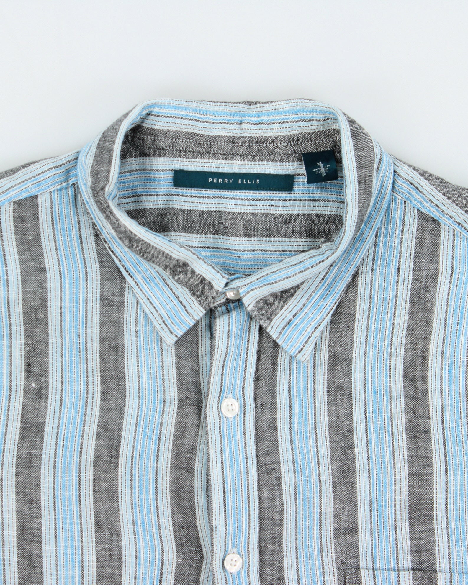 Vintage Perry Ellis Striped Linen Relaxed Fit Short Sleeve Shirt - XL