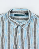Vintage Perry Ellis Striped Linen Relaxed Fit Short Sleeve Shirt - XL