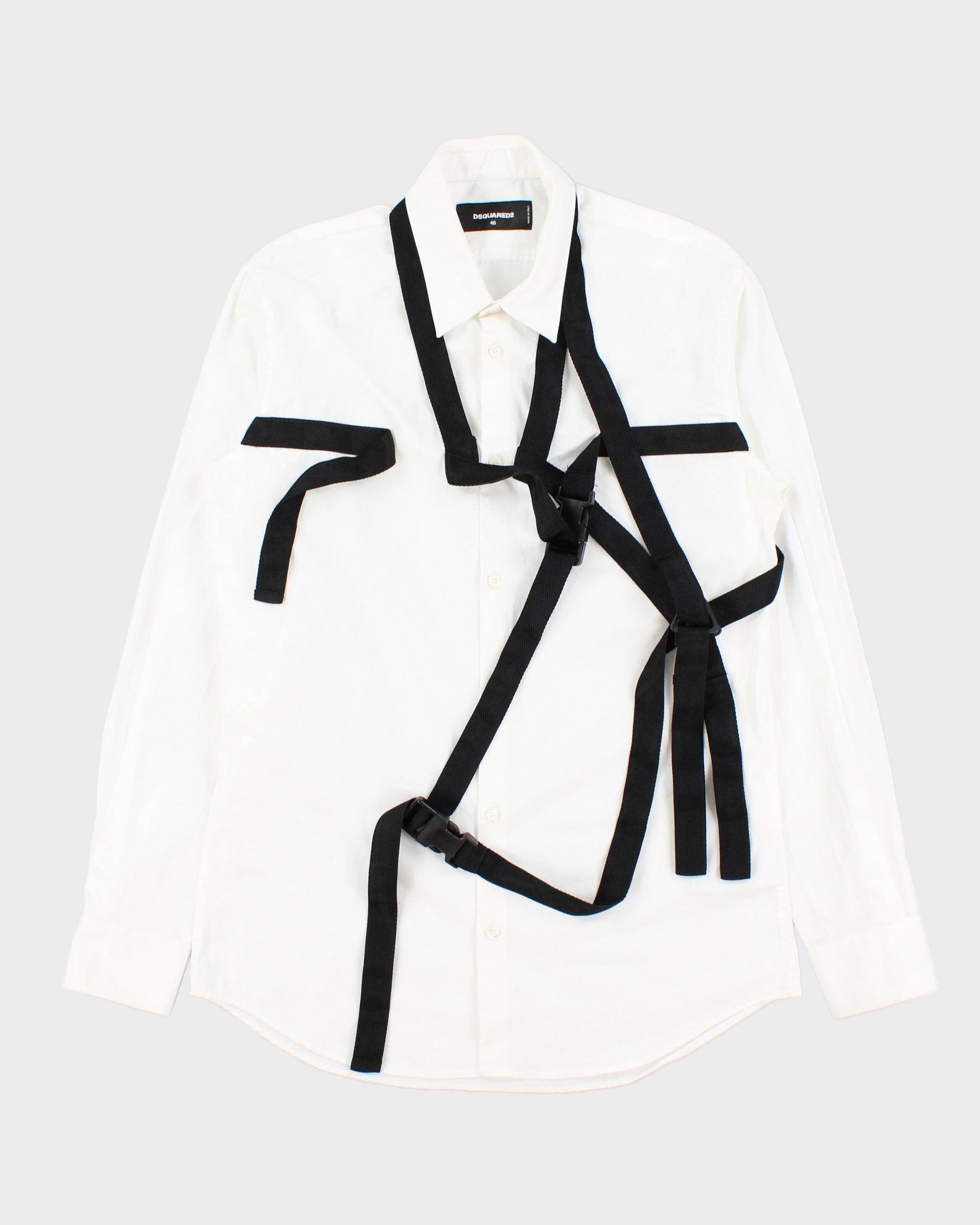 Dsquared2 White Harness Strap Slim Fit Long Sleeve Shirt - S