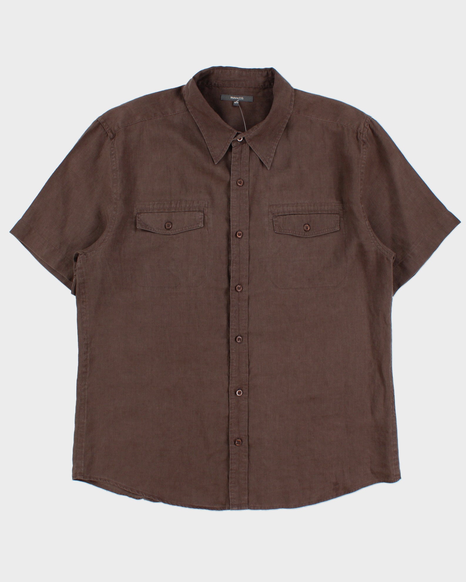 Vintage Y2K 00s RW&amp;CO Brown Linen Short Sleeve Pocket Shirt - XL