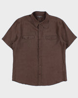 Vintage Y2K 00s RW&amp;CO Brown Linen Short Sleeve Pocket Shirt - XL