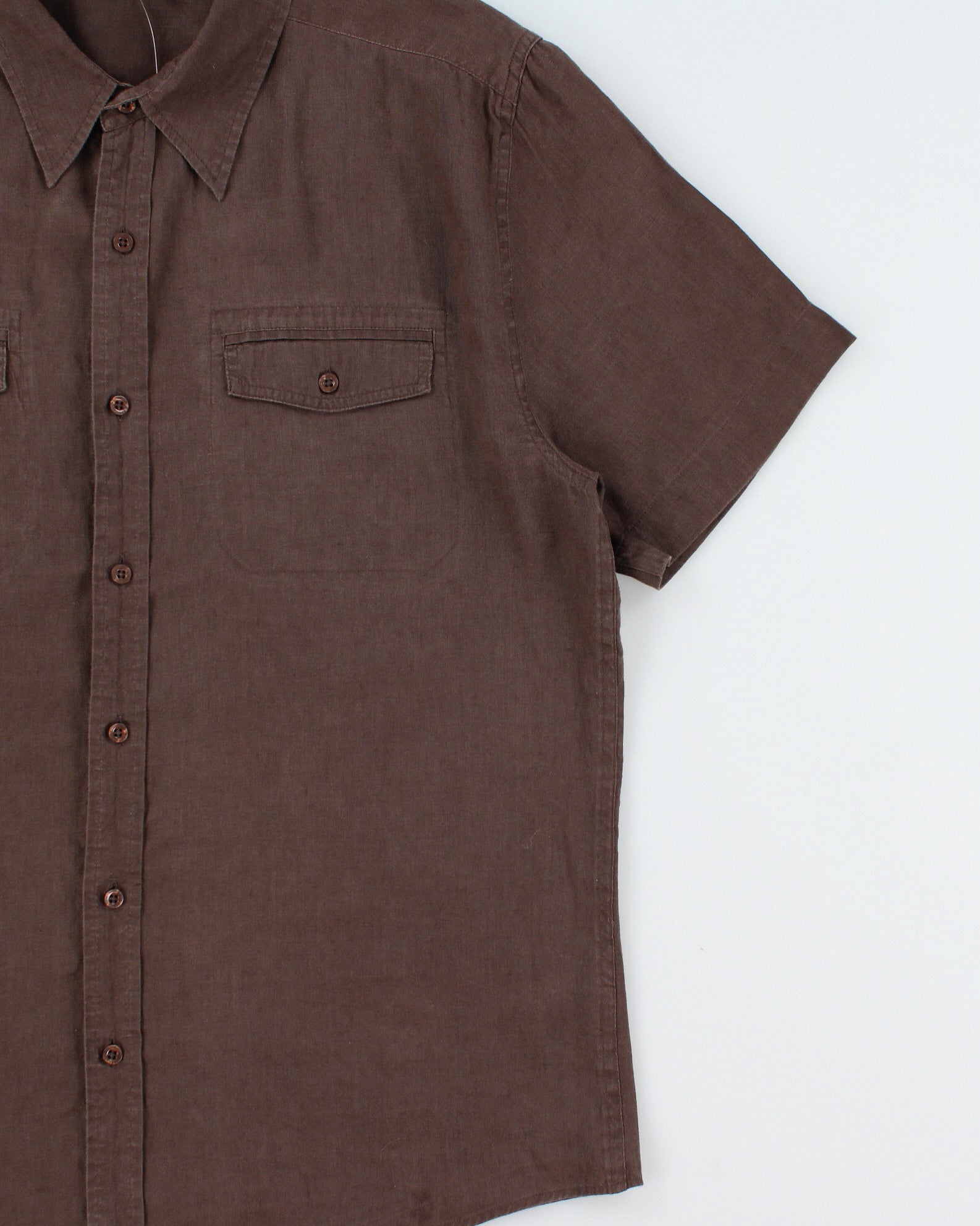 Vintage Y2K 00s RW&amp;CO Brown Linen Short Sleeve Pocket Shirt - XL