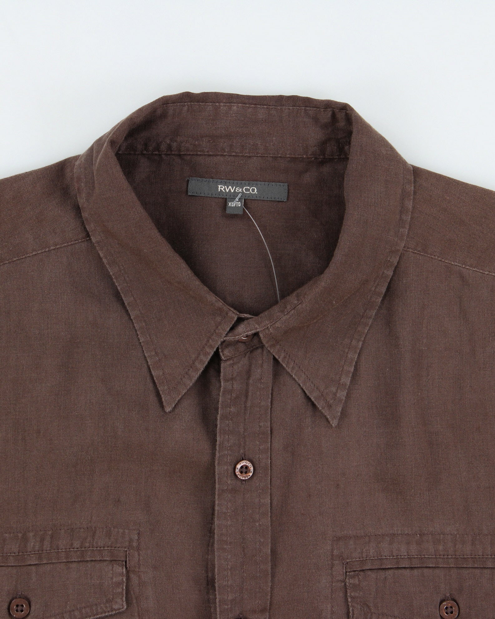 Vintage Y2K 00s RW&amp;CO Brown Linen Short Sleeve Pocket Shirt - XL