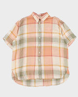 Vintage 1990s Lorenzini Plaid Made In Italy Ocean Wash Linen Relaxed Fit Short Sleeve Shirt - XL