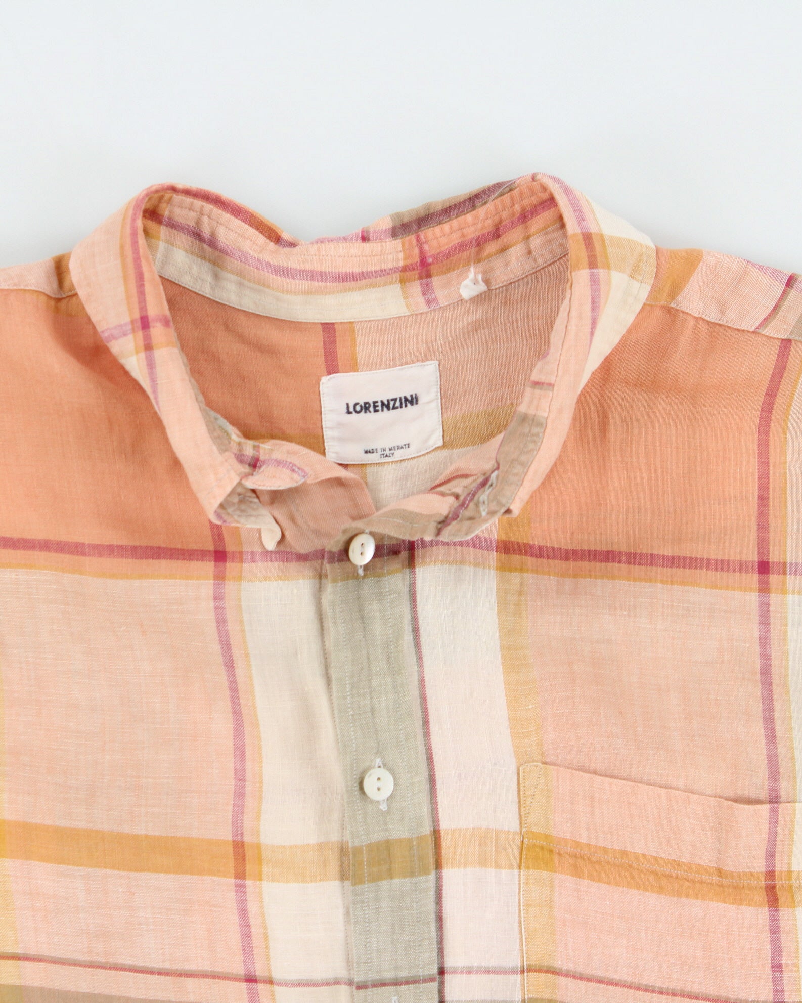 Vintage 1990s Lorenzini Plaid Made In Italy Ocean Wash Linen Relaxed Fit Short Sleeve Shirt - XL