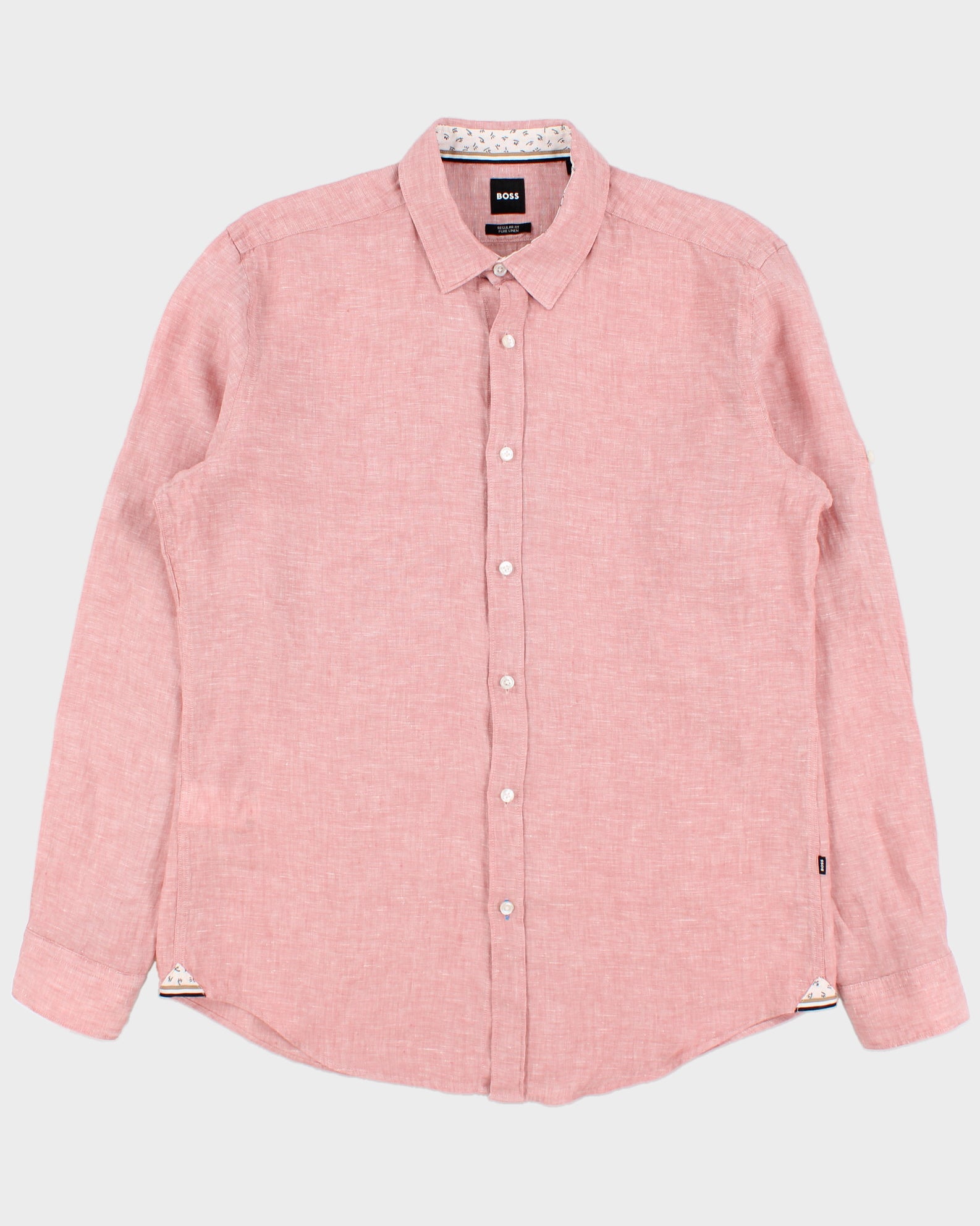 Hugo Boss Pale Pink Lukas Ocean Wash Linen Regular Fit Long Sleeve Shirt - L