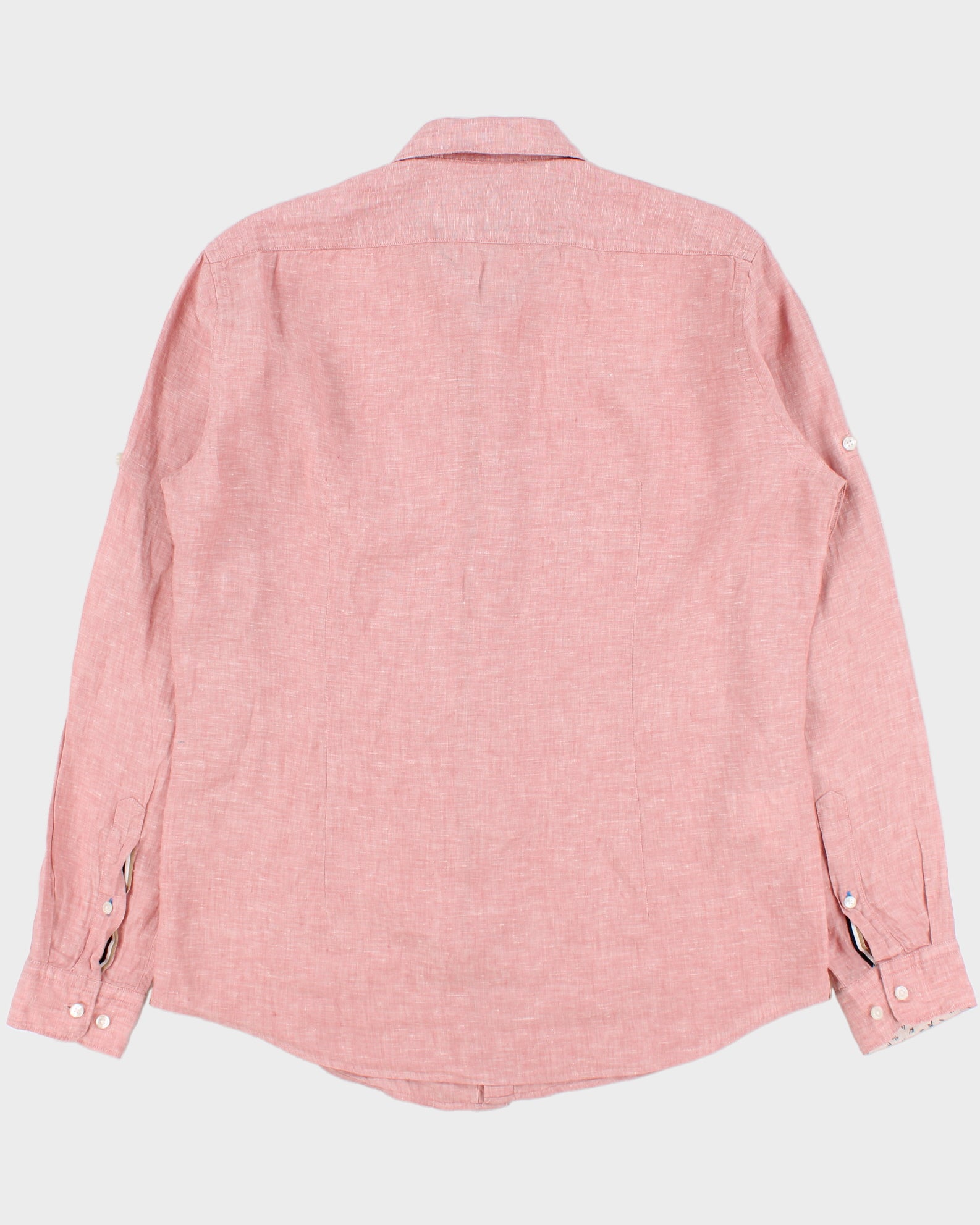 Hugo Boss Pale Pink Lukas Ocean Wash Linen Regular Fit Long Sleeve Shirt - L