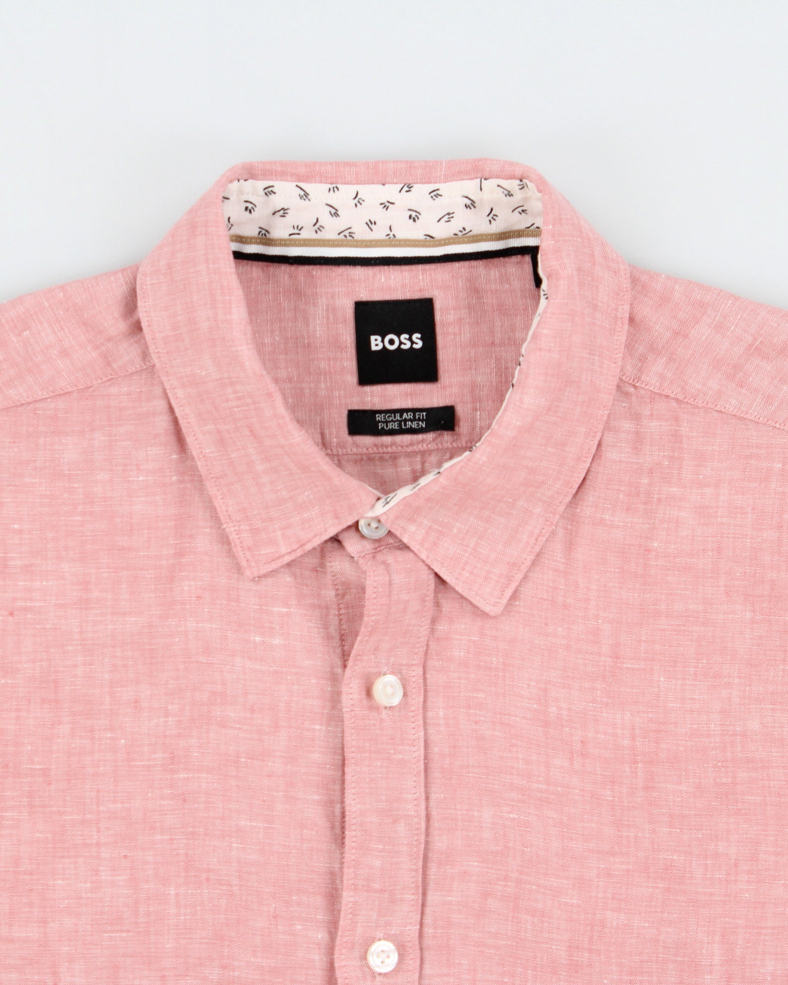 Hugo Boss Pale Pink Lukas Ocean Wash Linen Regular Fit Long Sleeve Shirt - L