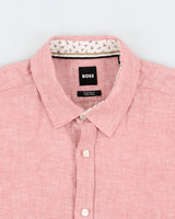 Hugo Boss Pale Pink Lukas Ocean Wash Linen Regular Fit Long Sleeve Shirt - L