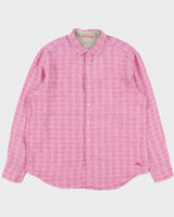 Vintage Tommy Bahama Hot Pink Check Ocean Wash Linen Relaxed Fit Long Sleeve Shirt - XL