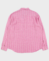Vintage Tommy Bahama Hot Pink Check Ocean Wash Linen Relaxed Fit Long Sleeve Shirt - XL