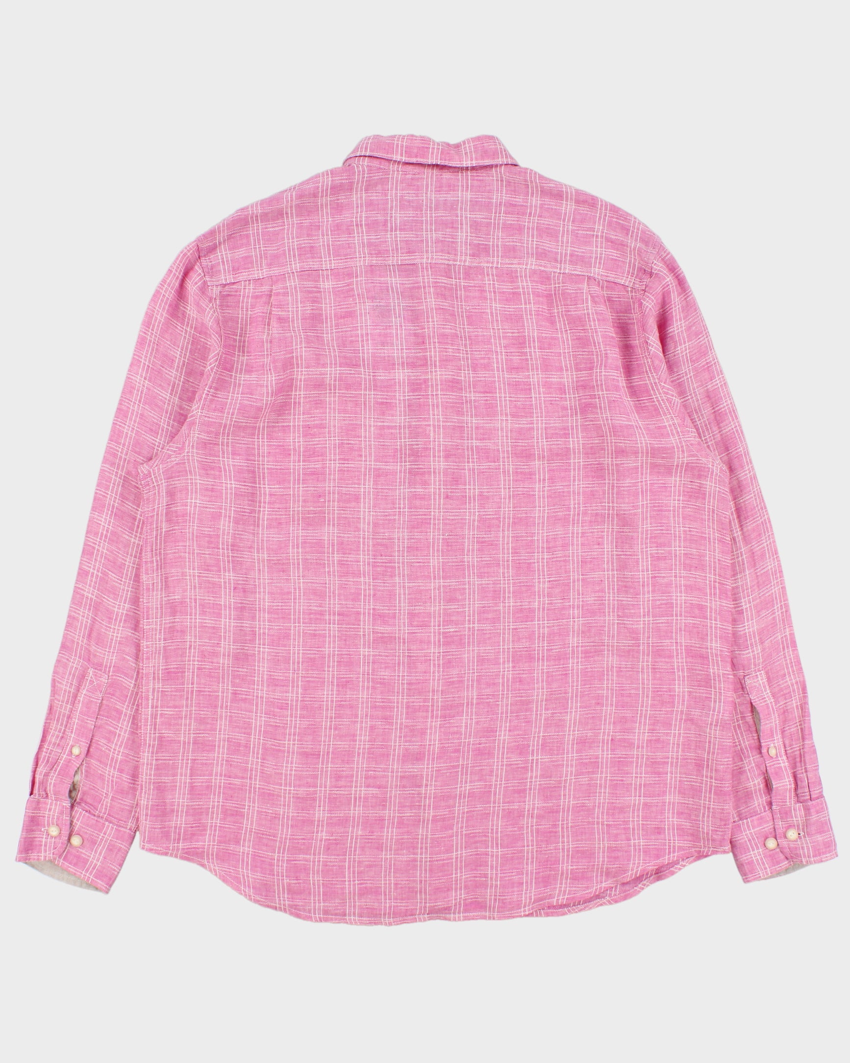 Vintage Tommy Bahama Hot Pink Check Ocean Wash Linen Relaxed Fit Long Sleeve Shirt - XL