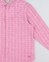 Vintage Tommy Bahama Hot Pink Check Ocean Wash Linen Relaxed Fit Long Sleeve Shirt - XL