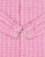 Vintage Tommy Bahama Hot Pink Check Ocean Wash Linen Relaxed Fit Long Sleeve Shirt - XL