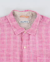 Vintage Tommy Bahama Hot Pink Check Ocean Wash Linen Relaxed Fit Long Sleeve Shirt - XL