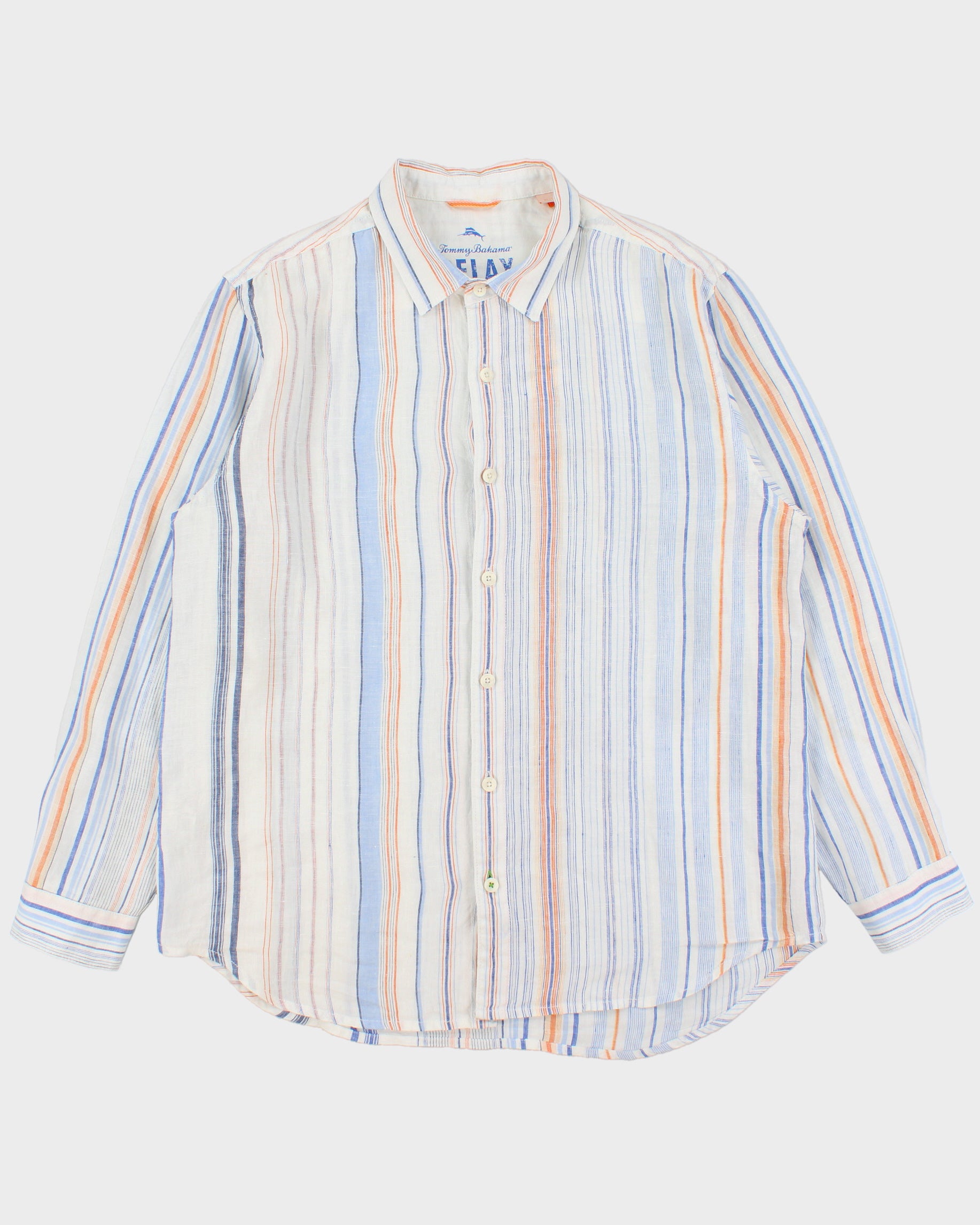 Vintage Tommy Bahama Striped Linen Relaxed Fit Long Sleeve Shirt - XL