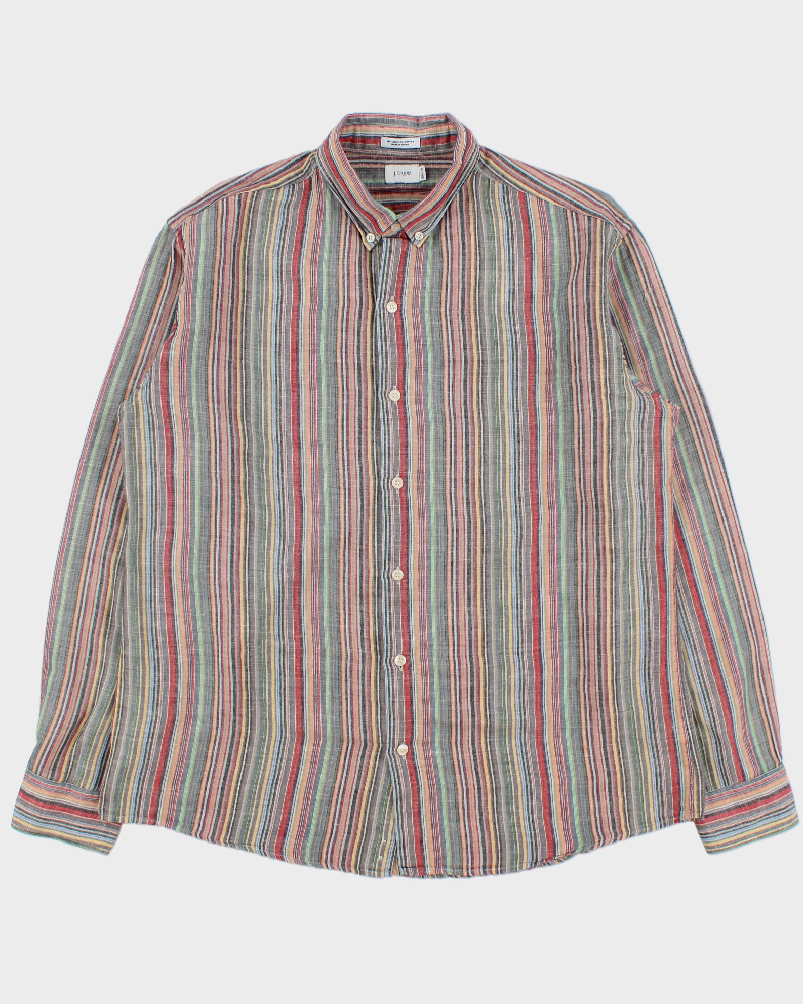 Vintage J.Crew Multicolour Striped Linen Blend Regular Fit Long Sleeve Shirt - L