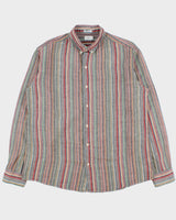 Vintage J.Crew Multicolour Striped Linen Blend Regular Fit Long Sleeve Shirt - L