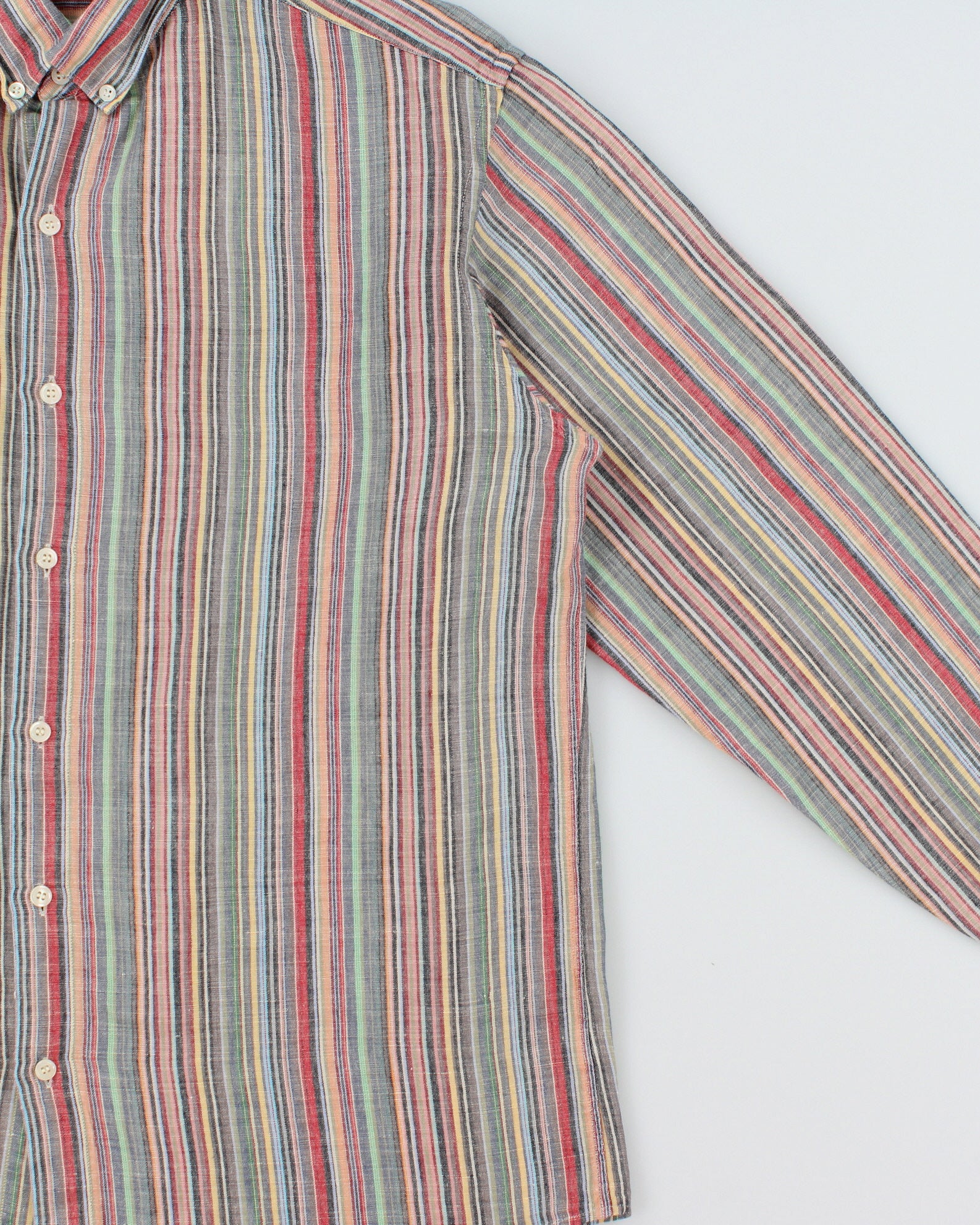 Vintage J.Crew Multicolour Striped Linen Blend Regular Fit Long Sleeve Shirt - L